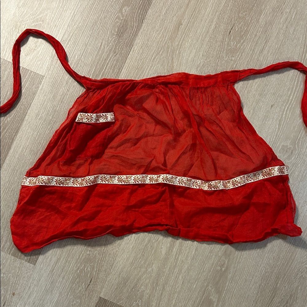 Handmade Red Sheer Apron with Gold Accented Trim